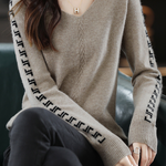 Casual Color-Block Letter V-Neck Pullover Sweater - liwisi