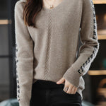 Casual Color-Block Letter V-Neck Pullover Sweater - liwisi