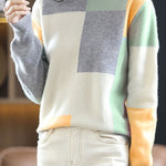 Casual Versatile Color-Block Patchwork Crew Neck Pullover Sweater - liwisi
