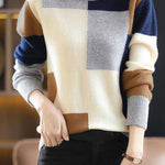 Casual Versatile Color-Block Patchwork Crew Neck Pullover Sweater - liwisi