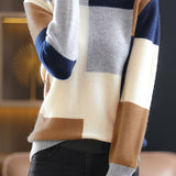 Casual Versatile Color-Block Patchwork Crew Neck Pullover Sweater - liwisi