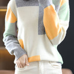Casual Versatile Color-Block Patchwork Crew Neck Pullover Sweater - liwisi