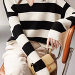 Casual Versatile Striped V-Neck Pullover Sweater - liwisi