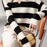 Casual Versatile Striped V-Neck Pullover Sweater - liwisi
