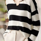 Casual Versatile Striped V-Neck Pullover Sweater - liwisi
