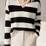 Casual Versatile Striped V-Neck Pullover Sweater - liwisi