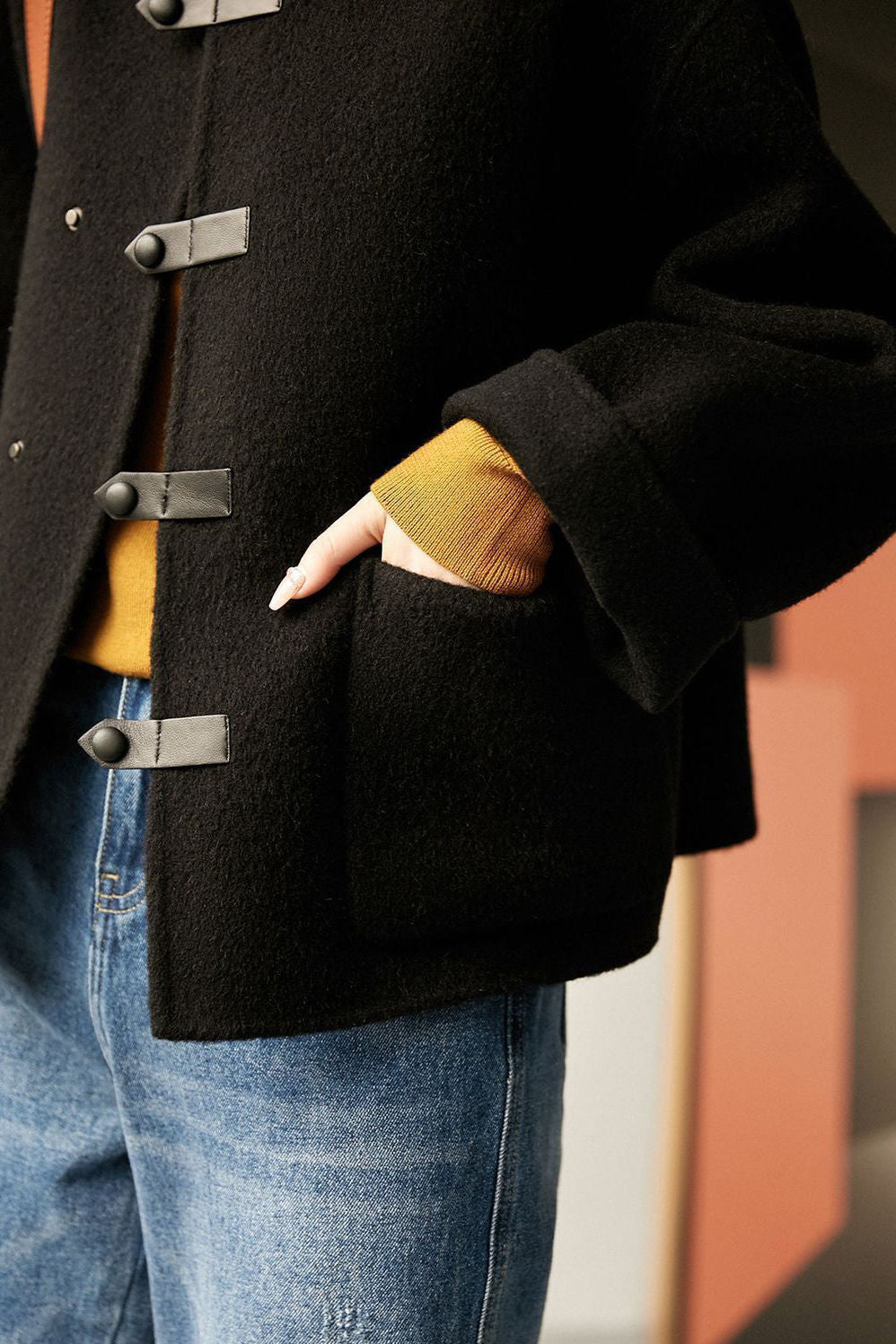 Casual Solid-Color Leather-Button Woolen Coat - liwisi