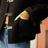 Casual Solid-Color Leather-Button Woolen Coat - liwisi