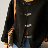 Casual Solid-Color Leather-Button Woolen Coat - liwisi