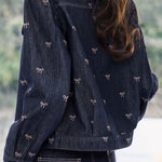 Casual Retro Bow-Print Lapel Denim Coat - liwisi