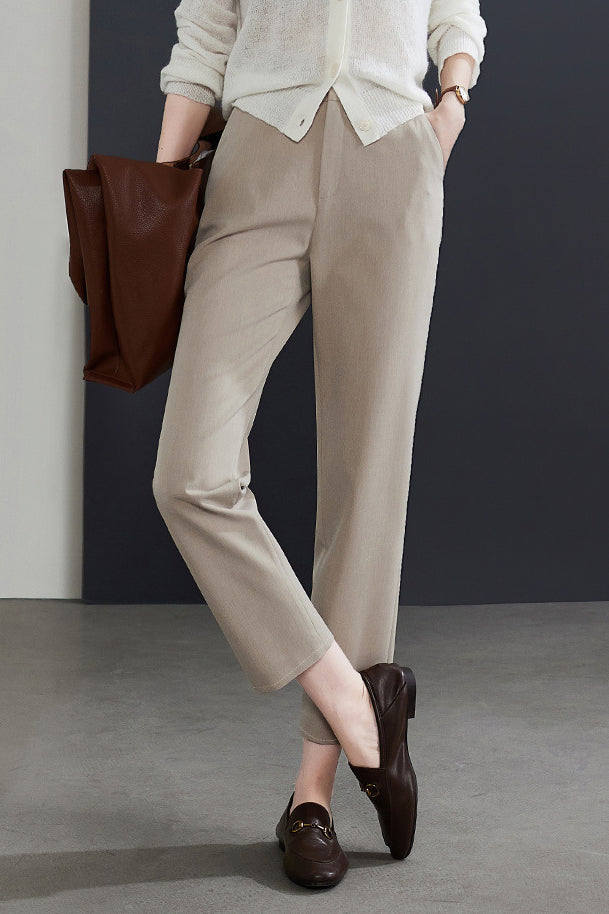 Casual Commuter Minimalist Straight-Leg Cropped Suit Pants - liwisi