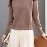 Casual Versatile Crew Neck Pullover Color-Block Knitted Top - liwisi