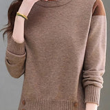 Casual Versatile Crew Neck Pullover Color-Block Knitted Top - liwisi