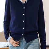 Casual Minimalist Color-Block Hooded Fake Two-Piece Knitted Cardigan