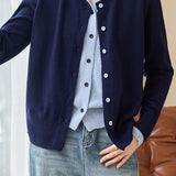 Casual Minimalist Color-Block Hooded Fake Two-Piece Knitted Cardigan