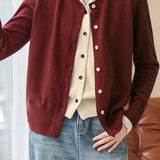 Casual Minimalist Color-Block Hooded Fake Two-Piece Knitted Cardigan