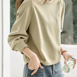 Casual Minimalist Letter Embroidery Crew Neck Pullover Long-Sleeve Top