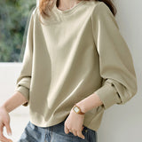 Casual Minimalist Letter Embroidery Crew Neck Pullover Long-Sleeve Top
