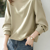 Casual Minimalist Letter Embroidery Crew Neck Pullover Long-Sleeve Top
