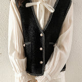 Elegant V-Neck Lurex Velvet Vest