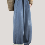 Casual High-Waist Draped Wide-Leg Denim Pants - liwisi