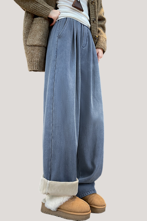 Casual High-Waist Draped Wide-Leg Denim Pants - liwisi