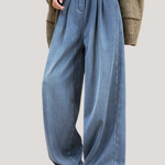 Casual High-Waist Draped Wide-Leg Denim Pants - liwisi