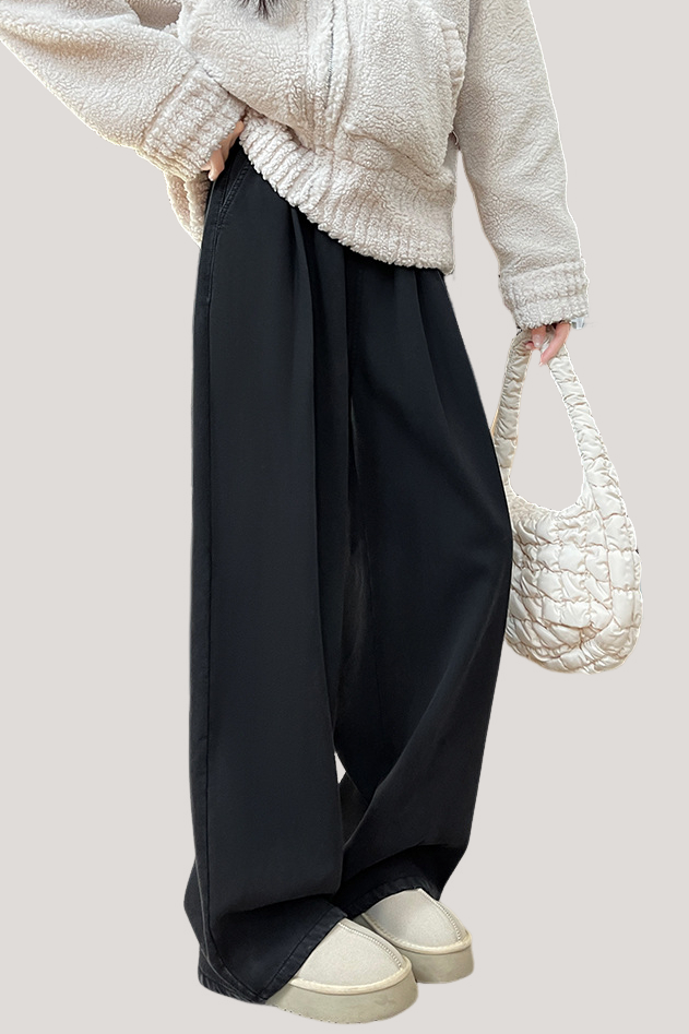 Casual High-Waist Draped Wide-Leg Denim Pants - liwisi