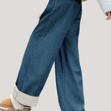 Casual High-Waist Draped Wide-Leg Denim Pants - liwisi