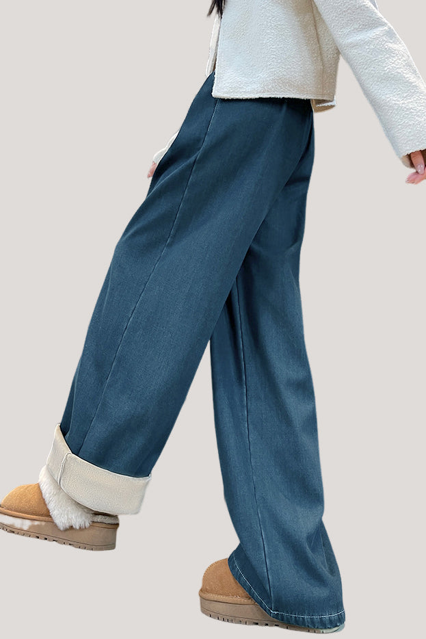 Casual High-Waist Draped Wide-Leg Denim Pants - liwisi