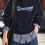 Casual Fake Two-Piece Striped Letter Hoodie - liwisi