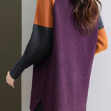 Casual Versatile Crew Neck Color-Block Long-Sleeve Sweater