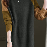 Casual Versatile Crew Neck Color-Block Long-Sleeve Sweater