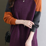 Casual Versatile Crew Neck Color-Block Long-Sleeve Sweater