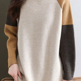 Casual Versatile Crew Neck Color-Block Long-Sleeve Sweater