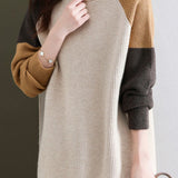 Casual Versatile Crew Neck Color-Block Long-Sleeve Sweater