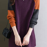Casual Versatile Crew Neck Color-Block Long-Sleeve Sweater