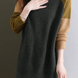 Casual Versatile Crew Neck Color-Block Long-Sleeve Sweater