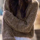 Casual Versatile Sequin Crew Neck Pullover Sweater