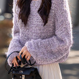 Casual Versatile Sequin Crew Neck Pullover Sweater