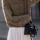 Casual Versatile Sequin Crew Neck Pullover Sweater