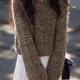 Casual Versatile Sequin Crew Neck Pullover Sweater