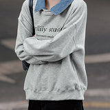 Casual Lapel Fake Two-Piece Letter Pullover Hoodie