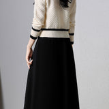 Elegant V-Neck Color-Block Cardigan A-Line Skirt 2-Piece Set