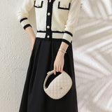 Elegant V-Neck Color-Block Cardigan A-Line Skirt 2-Piece Set
