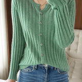 Casual Solid-Color Crew Neck Knitted Cardigan