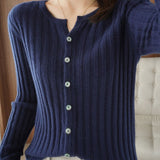 Casual Solid-Color Crew Neck Knitted Cardigan