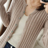 Casual Solid-Color Crew Neck Knitted Cardigan