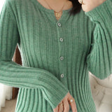 Casual Solid-Color Crew Neck Knitted Cardigan