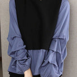 Casual Versatile Paneled Fake Two-Piece Shirt